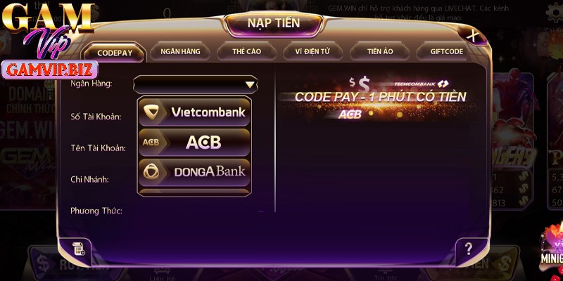 Nạp tiền vào cổng game dễ dàng